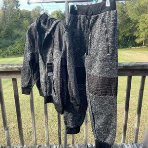 The North Pole Unisex Fleece Lined Full Zip Hoodie & Pants Black & Gray XL NWT